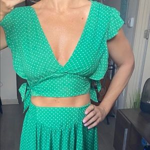 Free People Green Polka Dot Two Piece